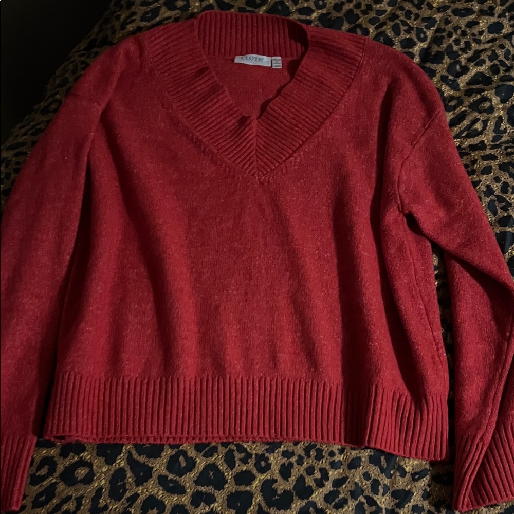 Red V-Neck Women's Sweater